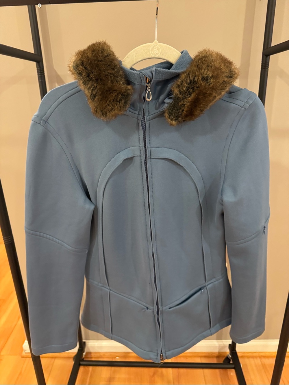 Athleta blue jacket with removable hood